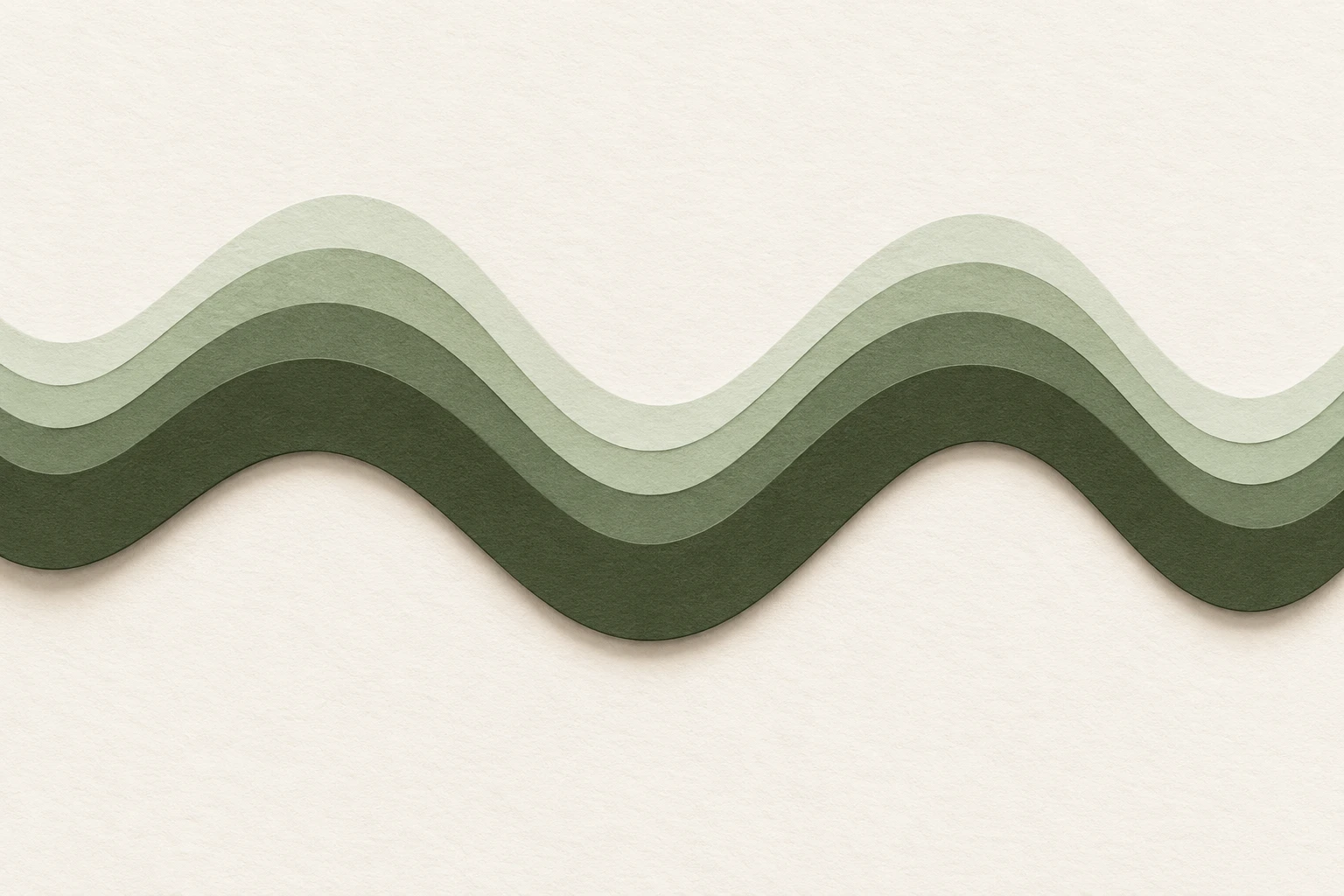 Una onda de papel verde oliva con capas más claras de la misma forma detrás, como ecos
