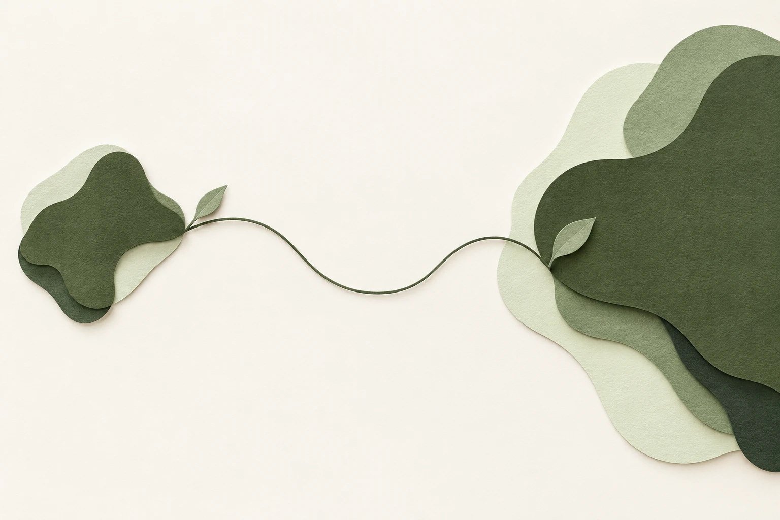 Dos formas de papel verde unidas por una enredadera
